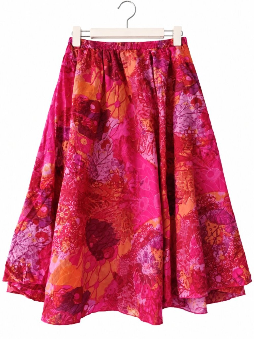 Phool Pink Multicolor Floral 100% Cotton Full Maxi Skirt Boho Hippie Festival S